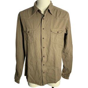 Paper Denim Cloth Button Up Western Shirt L Brown Cotton Pockets Long Sleeves